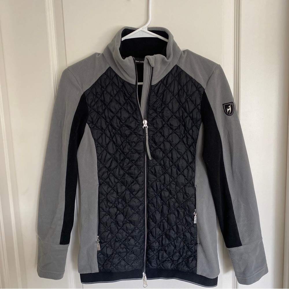 Toni Sailer black quilted puffer jacket fleece ski designer 36 4 gray